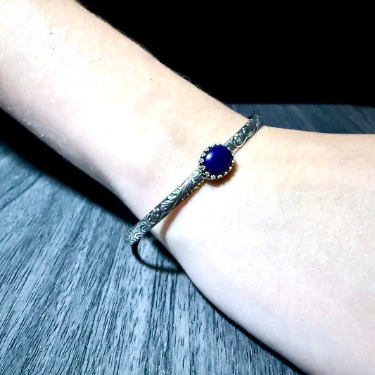 Sterling Silver Cuff Bracelet with Lapis Lazuli Blue Stone