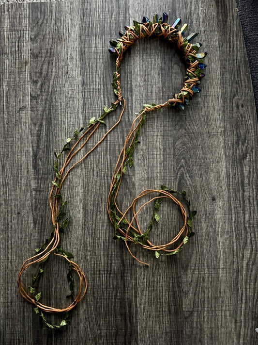 Goddess Handcrafted Crystal and Leaf Headband Crown