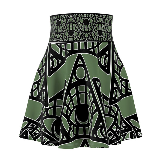 Mystic Eye Tribal Skater Skirt — Sage Allover Print