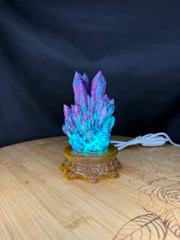 Purple Crystal Cluster RGB LED USB Light Hand Inked 3D Printed Resin on Intricate Base