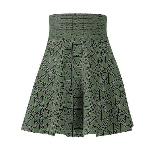 Sage Green Elemental Column Pattern Women's Skater Skirt — Column Repeat AOP