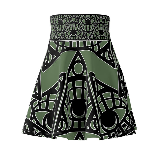 Mystic Eye Tribal Skater Skirt — Sage Allover Print