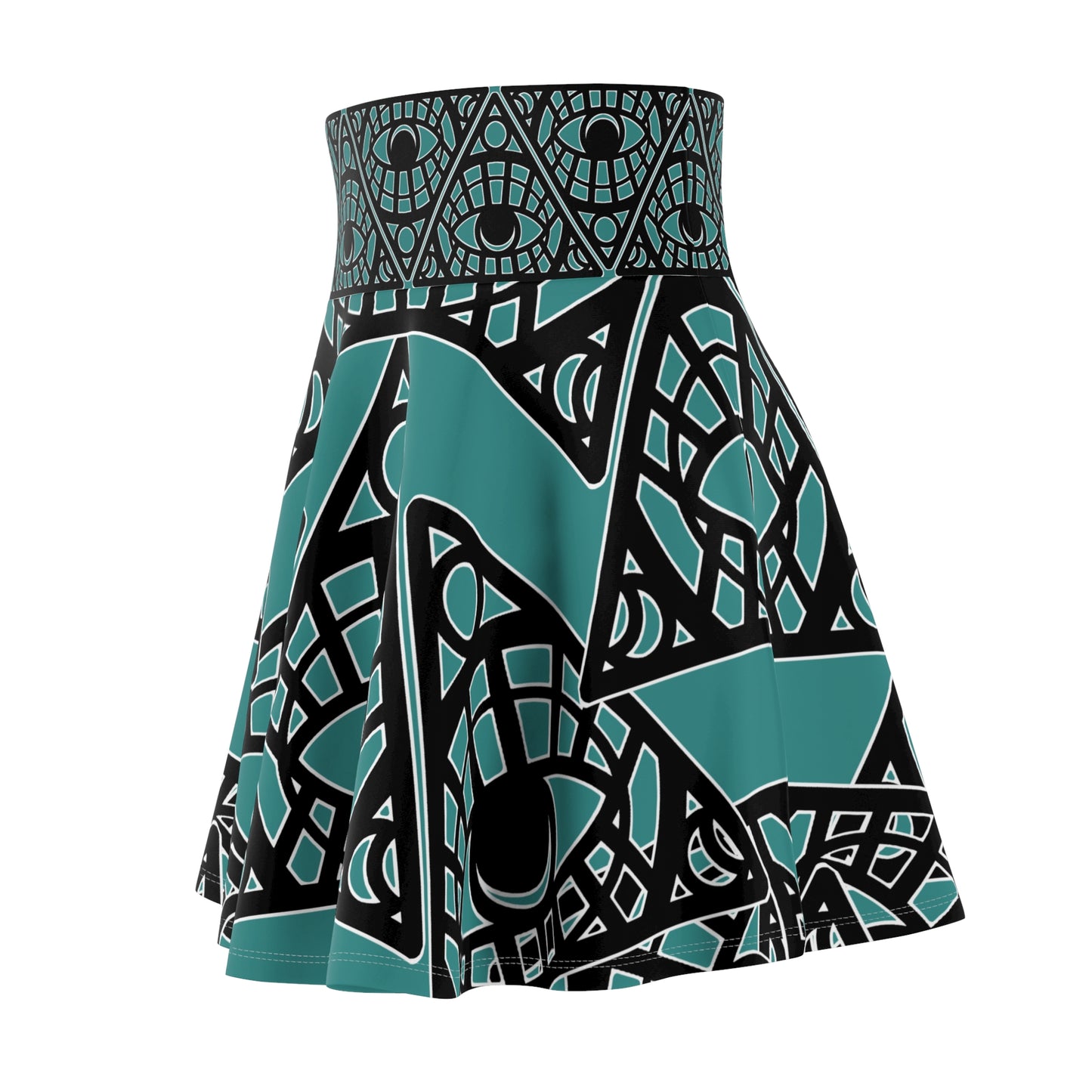 Mystic Eye Tribal Skater Skirt — Teal Allover Print