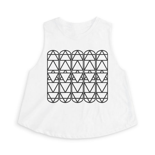 Geometric Grid Crop Top — Minimalist Black Line Pattern Women’s Tank