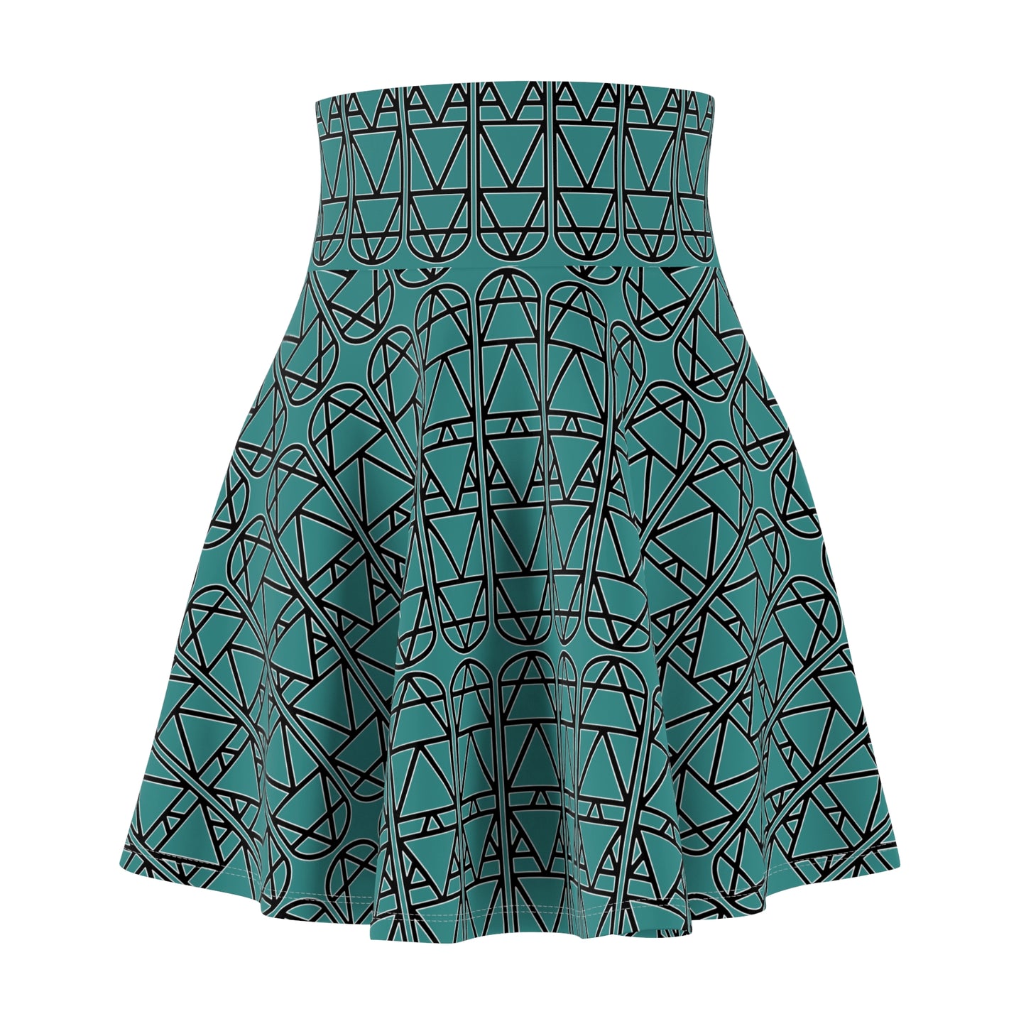 Teal Elemental Column Pattern Women's Skater Skirt — Column Repeat AOP