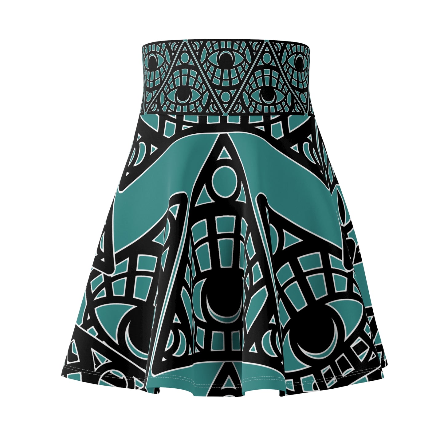 Mystic Eye Tribal Skater Skirt — Teal Allover Print