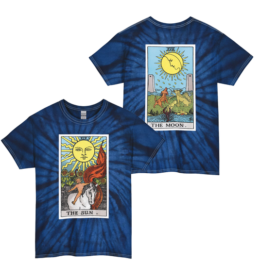 Tarot Sun & Moon Tie-Dye T-Shirt — Celestial Vintage Card Graphic Tee