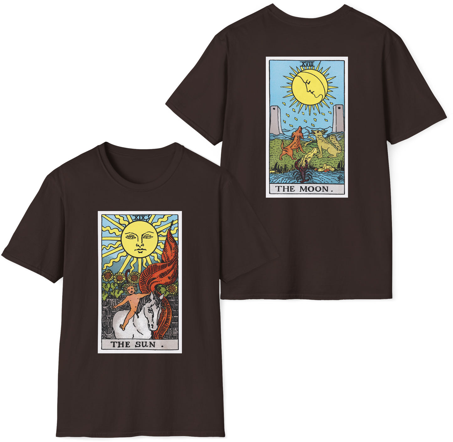 The Sun and Moon Rider Waite Smith Tarot Card T-Shirt — Mystical Vintage Tarot Tee