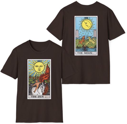 The Sun and Moon Rider Waite Smith Tarot Card T-Shirt — Mystical Vintage Tarot Tee