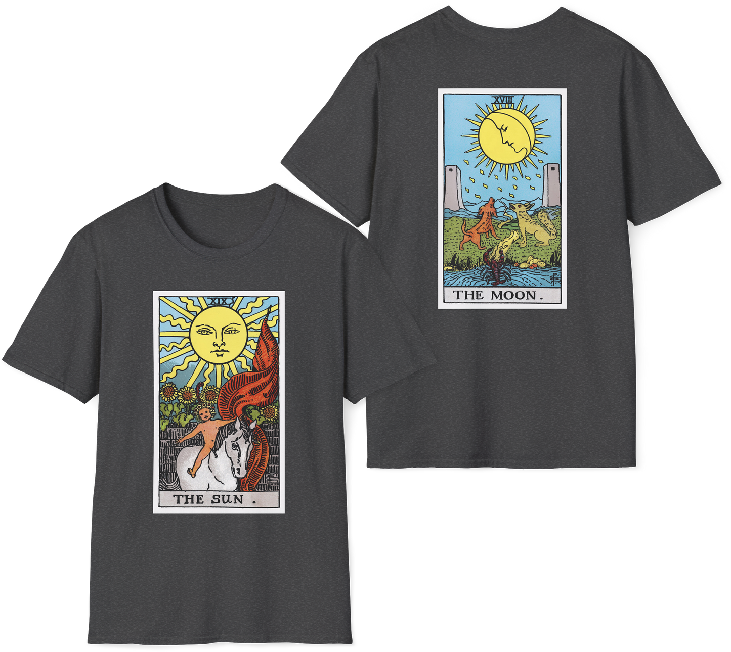 The Sun and Moon Rider Waite Smith Tarot Card T-Shirt — Mystical Vintage Tarot Tee