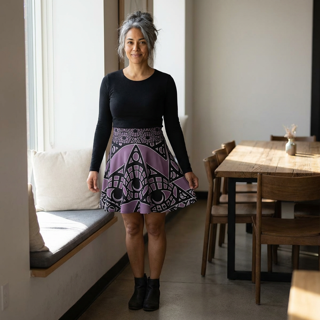 Mystic Eye Tribal Skater Skirt — Grape Allover Print