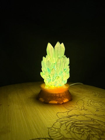 Green Crystal Cluster RGB LED USB Light Hand Inked 3D Printed Resin on Intricate Base