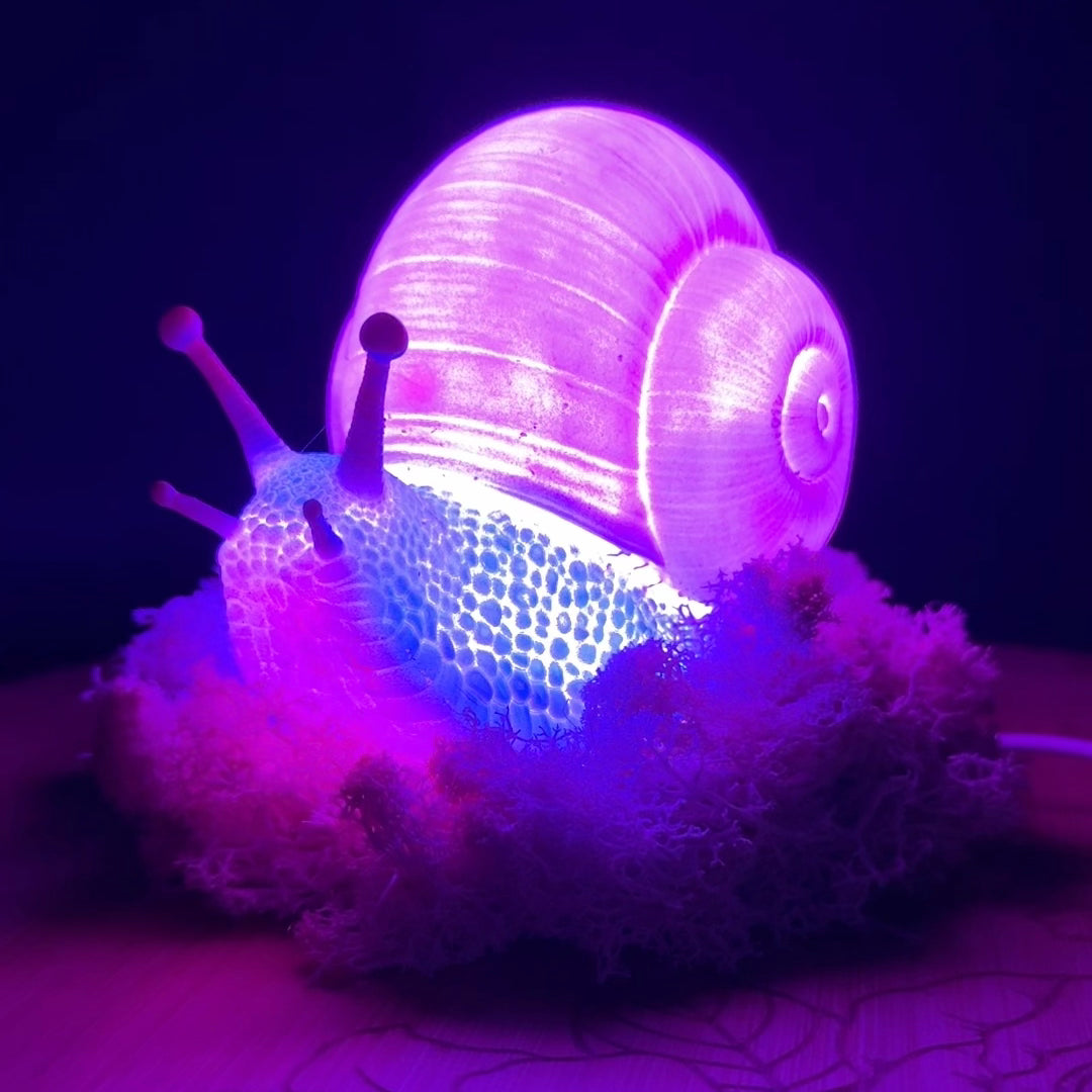Large Whimsical Snail RGB 3DP Table Light With Moss