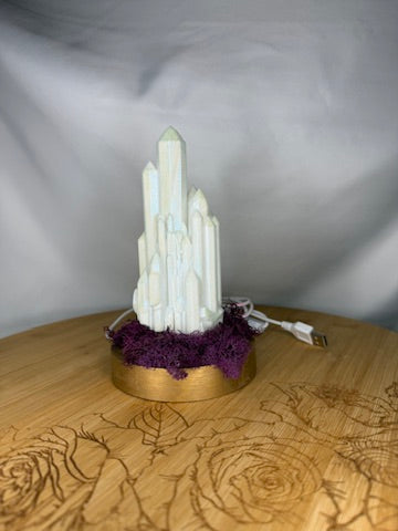 Large Resin Crystal Cluster on Mossy RGB Color Change Base