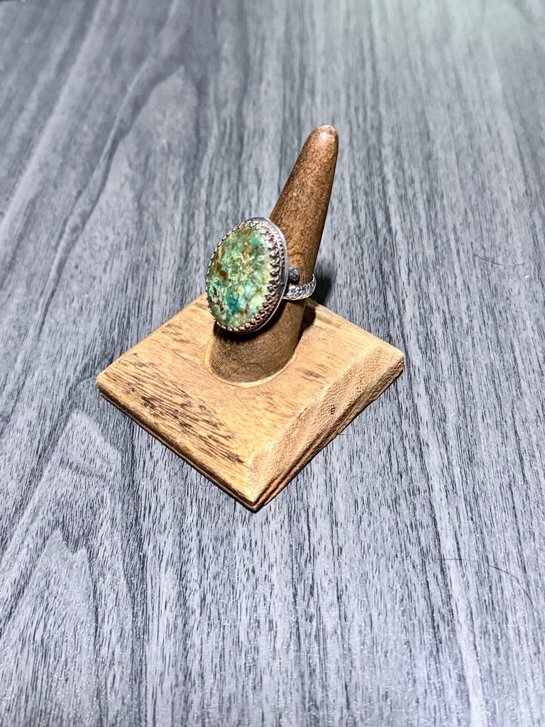 Oversized Chrysocolla Ring with Large Oval Cabochon
