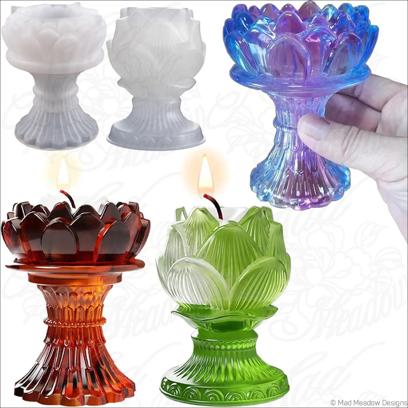 2PCS Lotus Candle Holder Resin Molds Silicone Flower Candlestick Molds