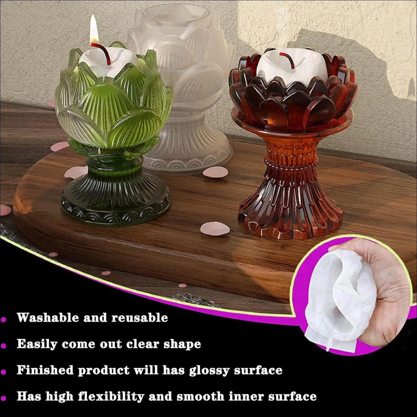 2PCS Lotus Candle Holder Resin Molds Silicone Flower Candlestick Molds