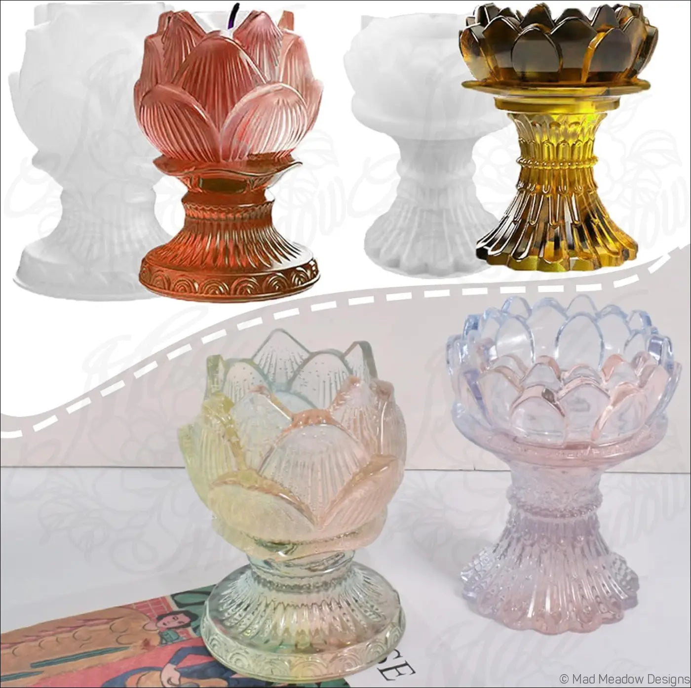 2PCS Lotus Candle Holder Resin Molds Silicone Flower Candlestick Molds