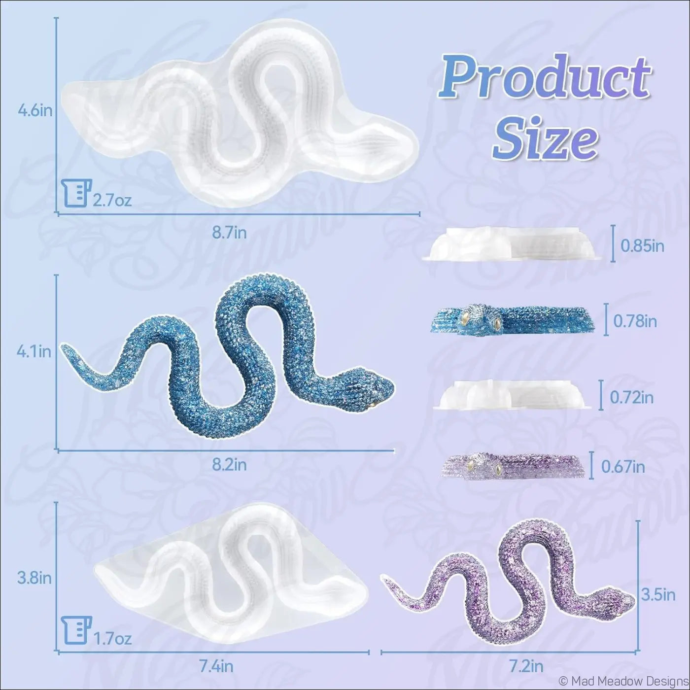 2Pcs Snake Resin Molds Flexible Silicone Molds (Large Small)