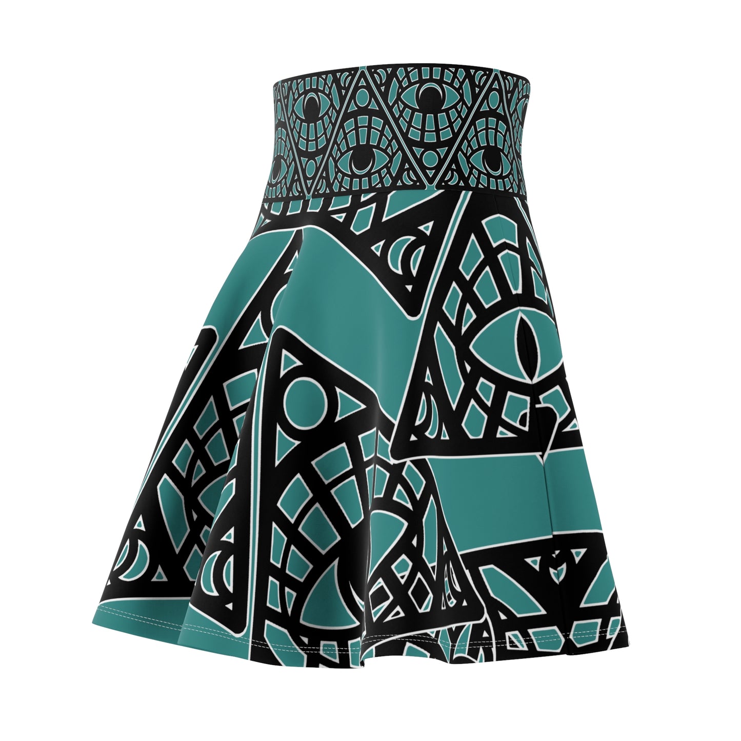 Mystic Eye Tribal Skater Skirt — Teal Allover Print