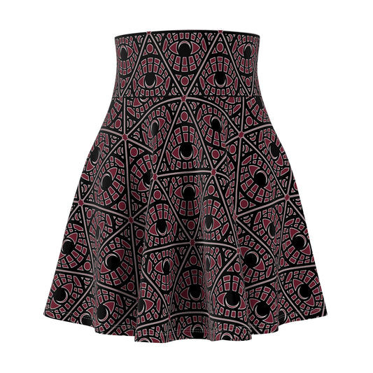Mystic Eye Tribal Pattern Skater Skirt — Bordeaux