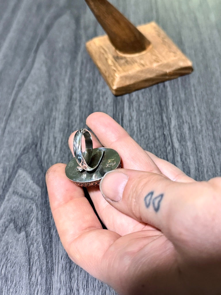 Labradorite Ring with Large Oval Cabochon