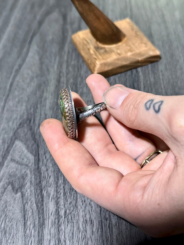 Oversized Chrysocolla Ring with Large Oval Cabochon