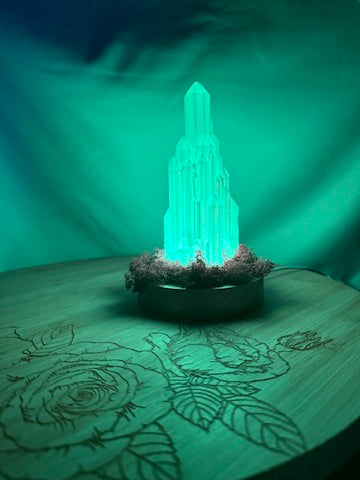 Large Resin Crystal Cluster on Mossy RGB Color Change Base