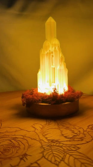 Large Resin Crystal Cluster on Mossy RGB Color Change Base