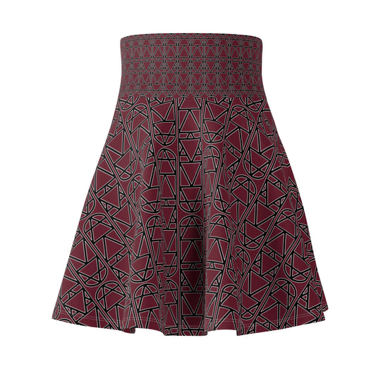 Bordeaux Elemental Column Pattern Women's Skater Skirt — Column Repeat AOP
