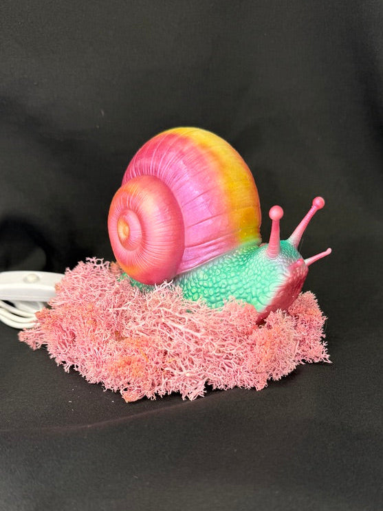 Large Whimsical Snail RGB 3DP Table Light With Moss