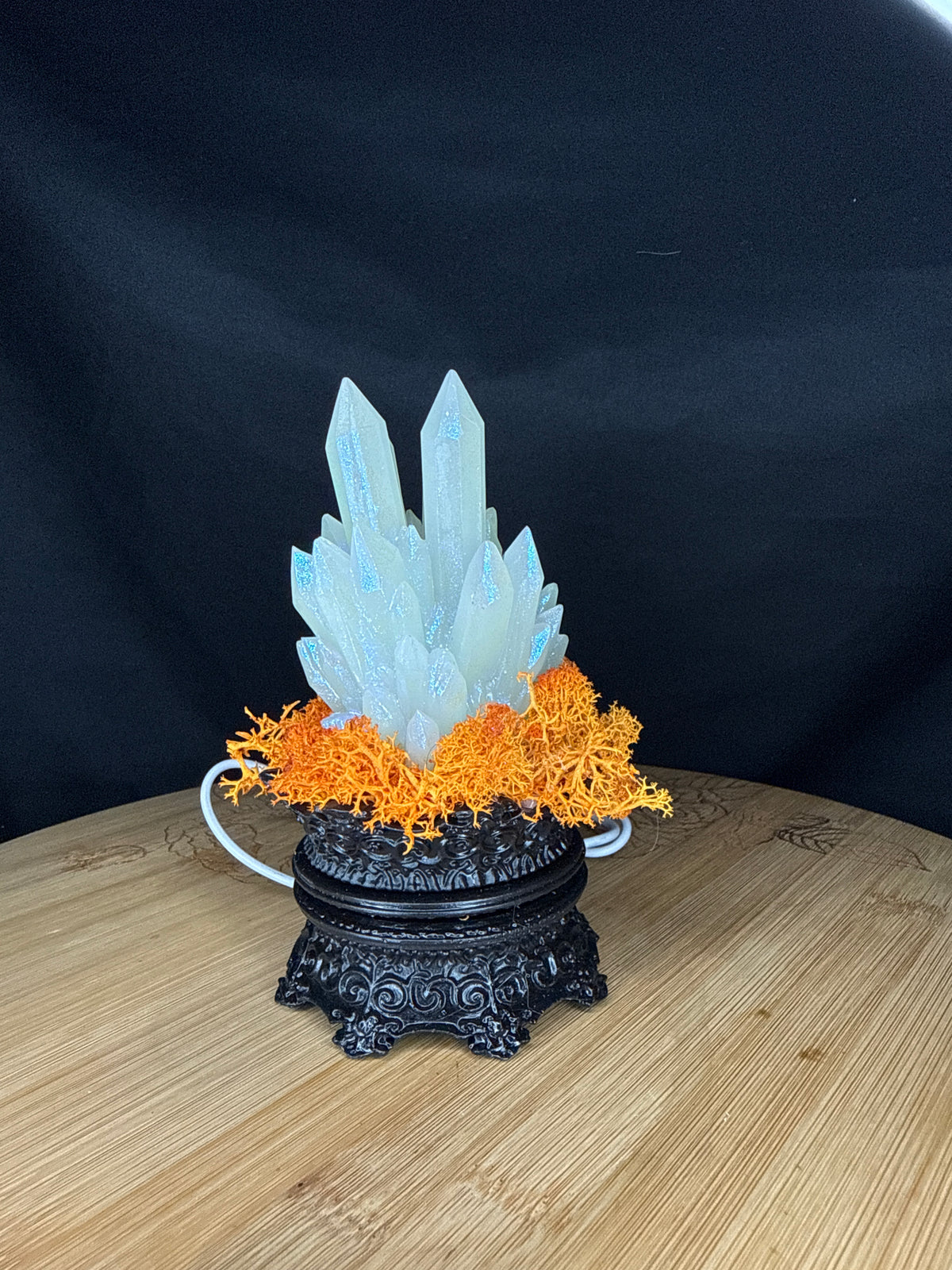 Solid Glow in the Dark 3D Printed Resin Crystal Cluster RGB LED USB Light on Tall Intricate Base
