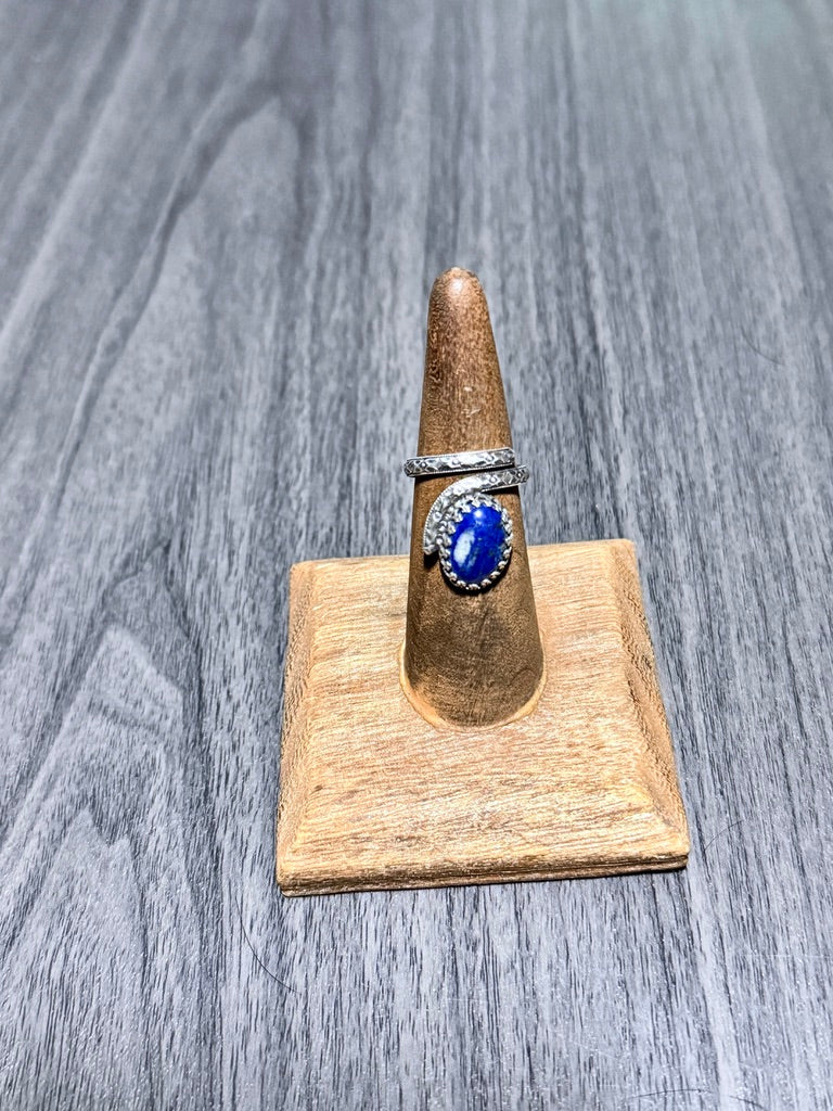 Lapis Lazuli Bypass Ring with Intricate Band