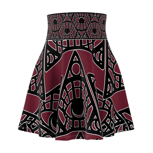 Mystic Eye Tribal Skater Skirt — Bordeaux Allover Print