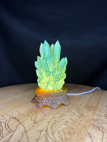 Green Crystal Cluster RGB LED USB Light Hand Inked 3D Printed Resin on Intricate Base