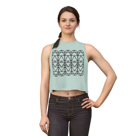 Geometric Grid Crop Top — Minimalist Black Line Pattern Women’s Tank
