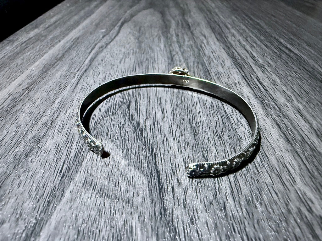 Sterling Silver Cuff Bracelet with Labradorite Round Rose Cut Stone