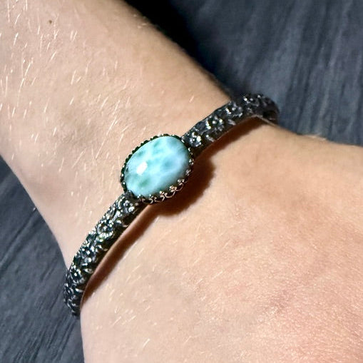 Sterling Silver Cuff Bracelet with Larimar Teal Stone