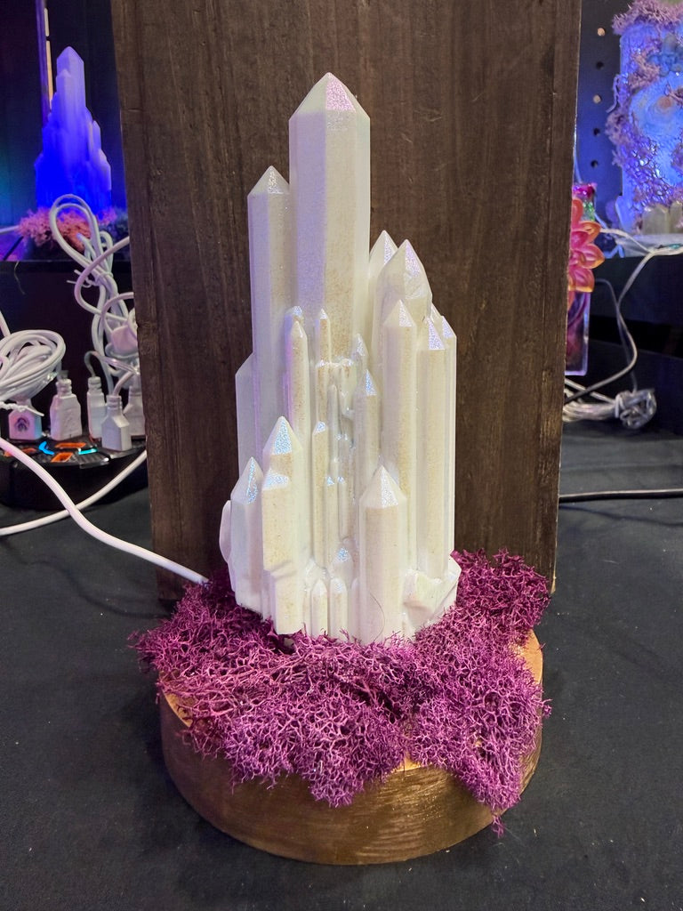 Large Resin Crystal Cluster on Mossy RGB Color Change Base