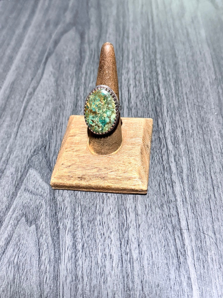 Oversized Chrysocolla Ring with Large Oval Cabochon