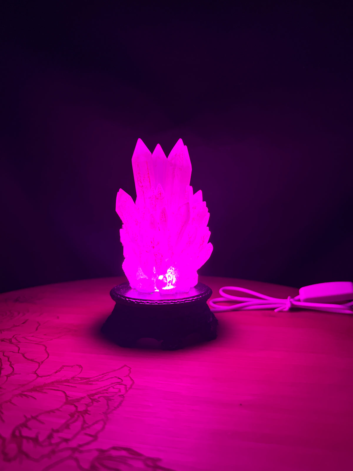 Glow in the Dark 3D Printed Resin Crystal Cluster RGB LED USB Light on Intricate Base
