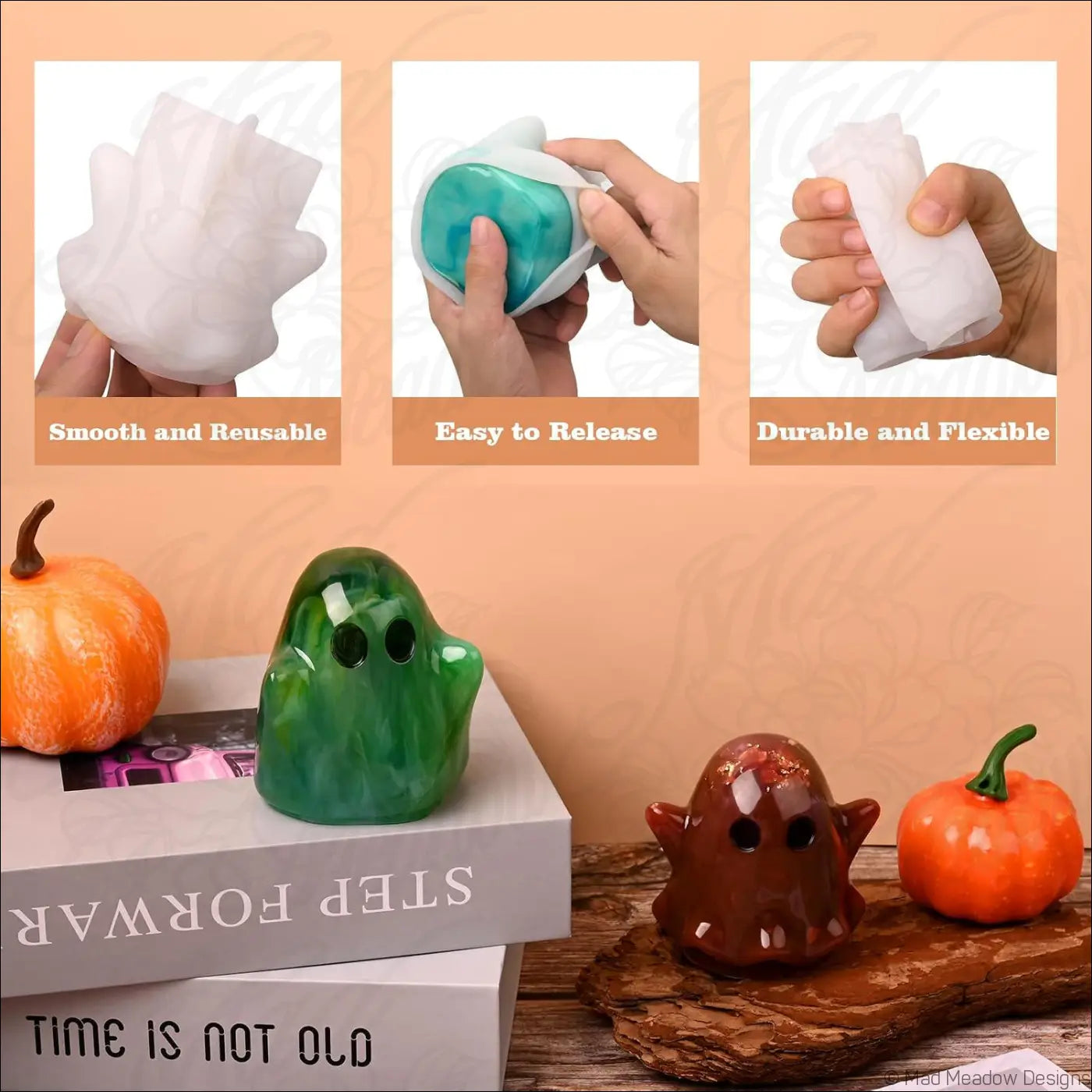 6pc 3D Ghost Resin Molds – Halloween Silicone Epoxy Casting Mold Set (2 Styles)