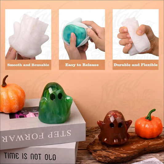 6pc 3D Ghost Resin Molds – Halloween Silicone Epoxy Casting Mold Set (2 Styles)