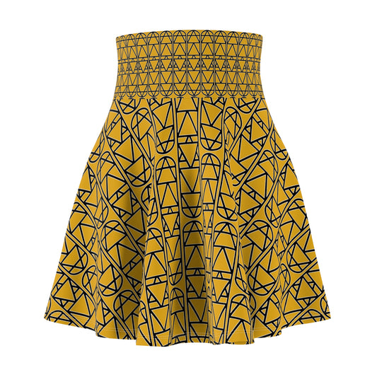 Mustard Elemental Column Pattern Women's Skater Skirt — Column Repeat AOP