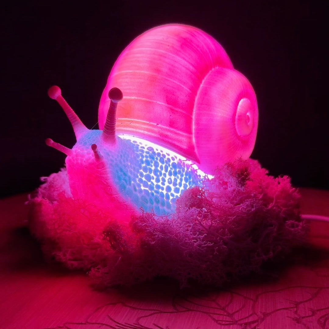 Large Whimsical Snail RGB 3DP Table Light With Moss