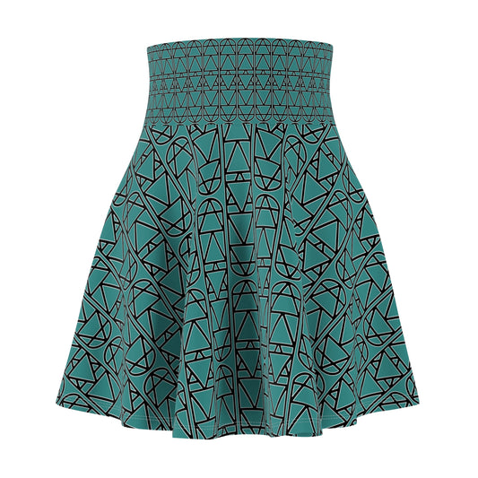 Teal Elemental Column Pattern Women's Skater Skirt — Column Repeat AOP