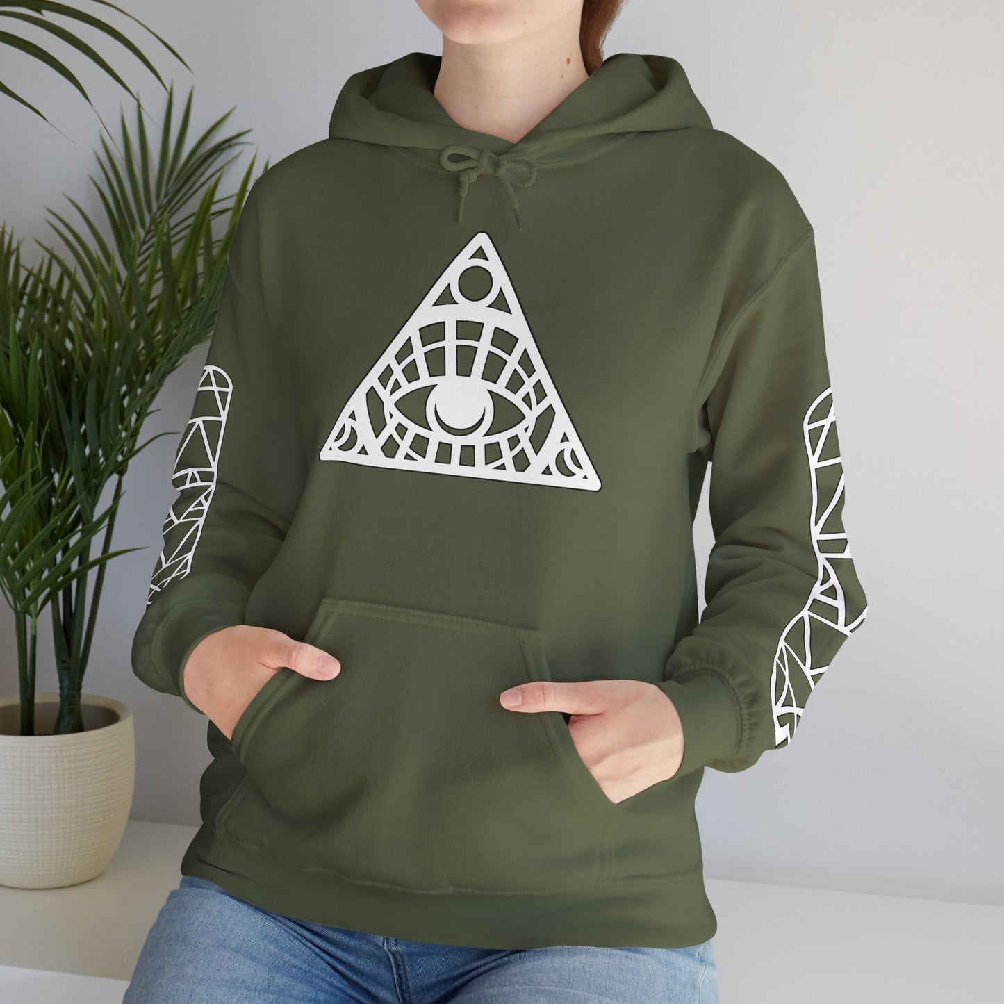 All-Seeing Eye Triangle Hoodie — Geometric Occult Graphic Pullover