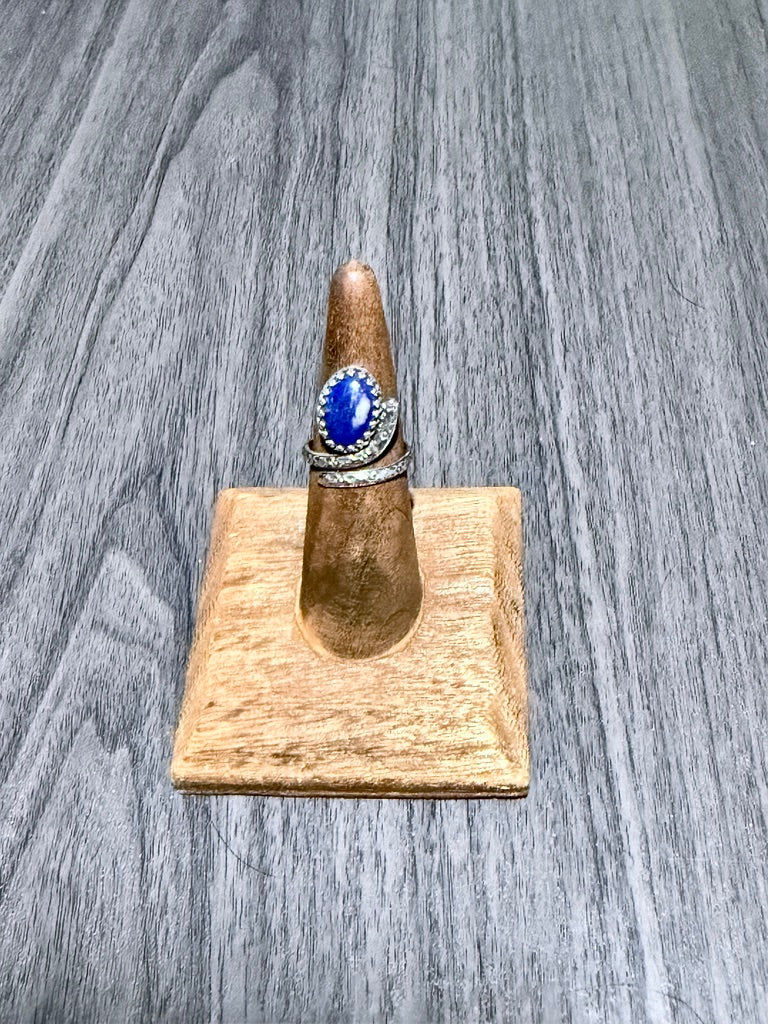 Lapis Lazuli Bypass Ring with Intricate Band