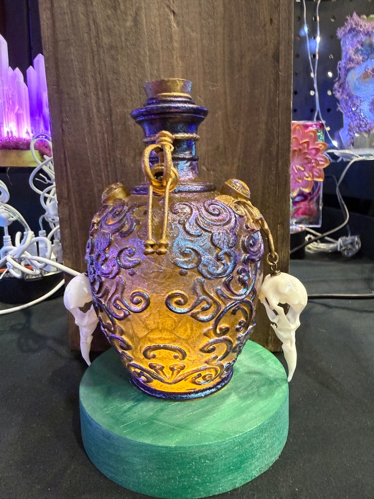 Potion Bottle Table Light w/ Bird Skulls