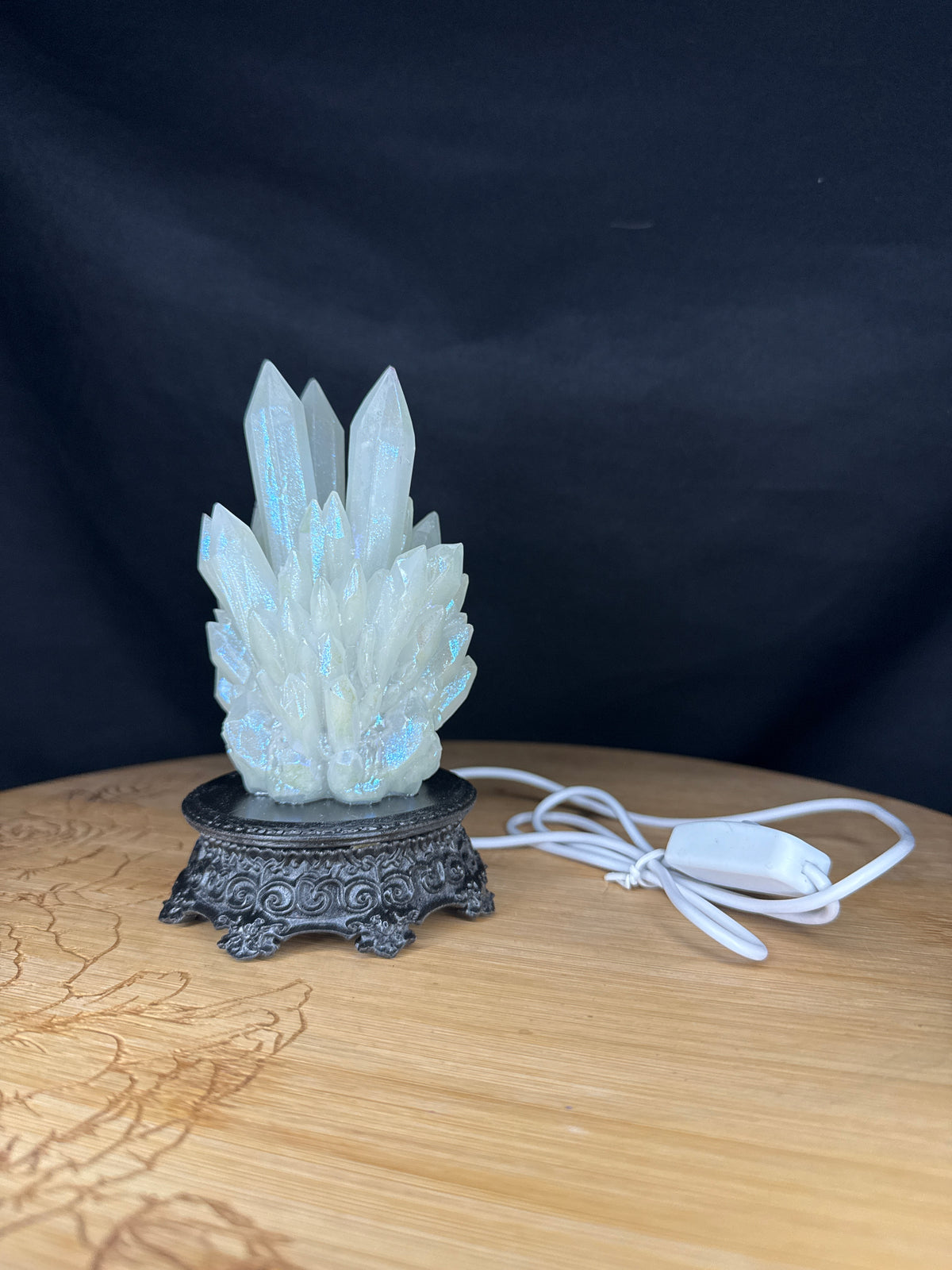 Glow in the Dark 3D Printed Resin Crystal Cluster RGB LED USB Light on Intricate Base